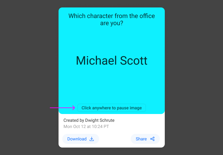 Quiz card with pause option